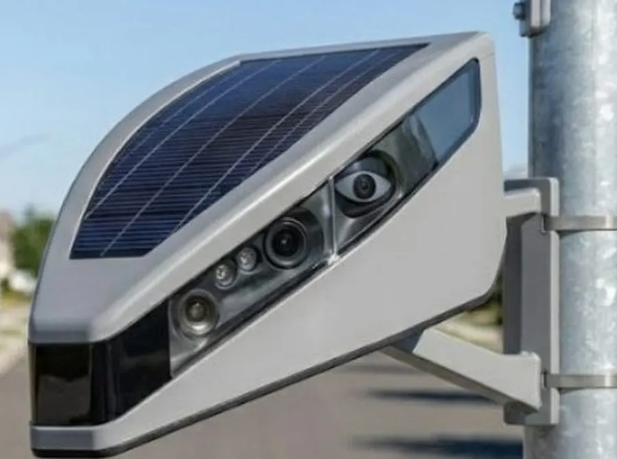 A solar-powered unit mounted on a pole