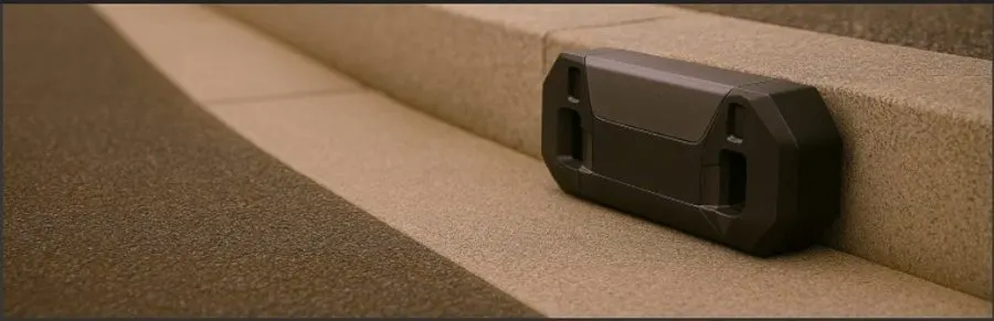 A compact sensor seated on top of a kerb